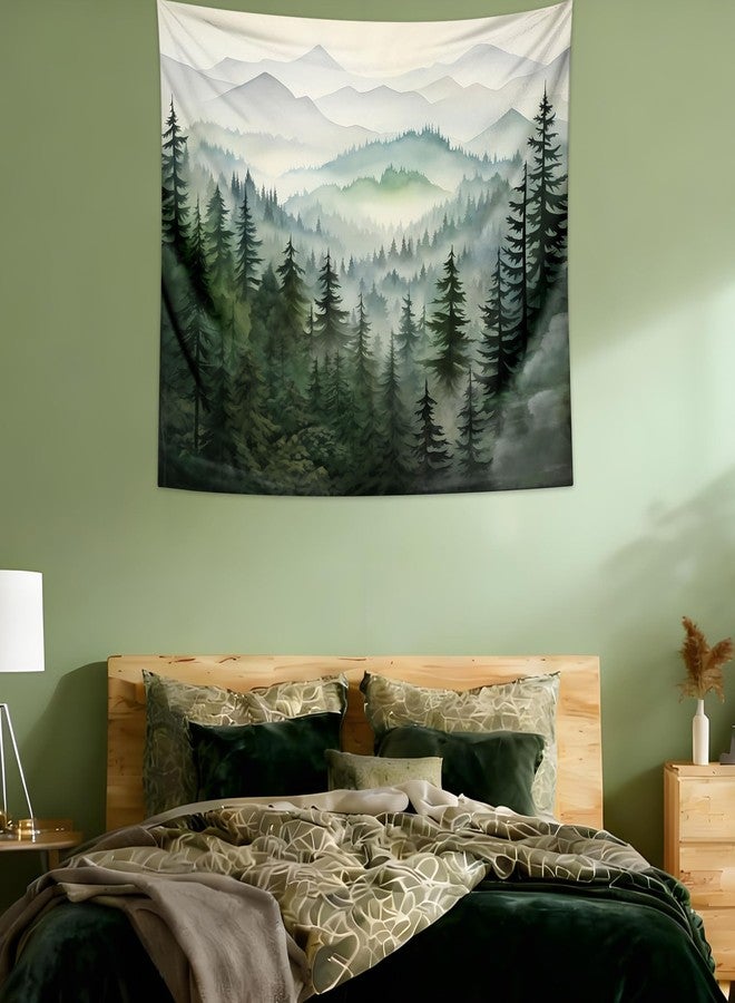 QGHOT Forest Tapestry Nature Mountain Tapestry Wall Hanging Sage Green Watercolor Landscape Wall Art for Bedroom Living Room Decor 59.1"x51.2" - Image 3